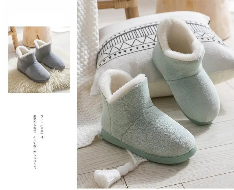 2025 Winter Warm Shoes Woman Men Indoor Slippers Soft Plus Couples Home Floor Snow Boots Anti-slip Female House Footwear
