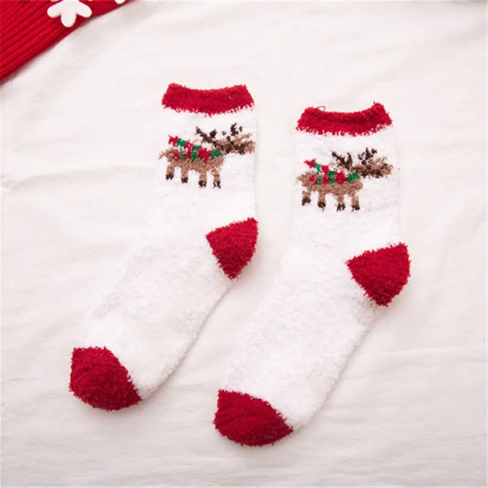 1 Pair Unisex Christmas Socks Santa Claus For Man Woman Lady Thickness Cotton Knit Xmas Funny Socks Elk Santa Stockings