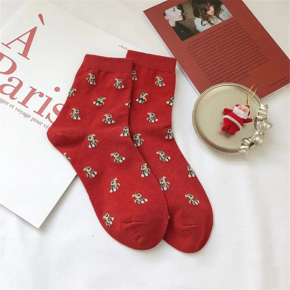 1 Pair Unisex Christmas Socks Santa Claus For Man Woman Lady Thickness Cotton Knit Xmas Funny Socks Elk Santa Stockings