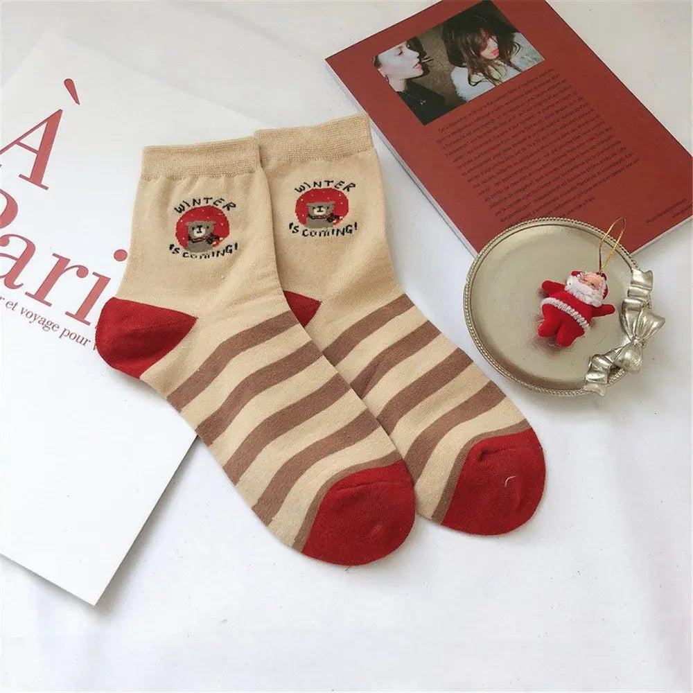 1 Pair Unisex Christmas Socks Santa Claus For Man Woman Lady Thickness Cotton Knit Xmas Funny Socks Elk Santa Stockings