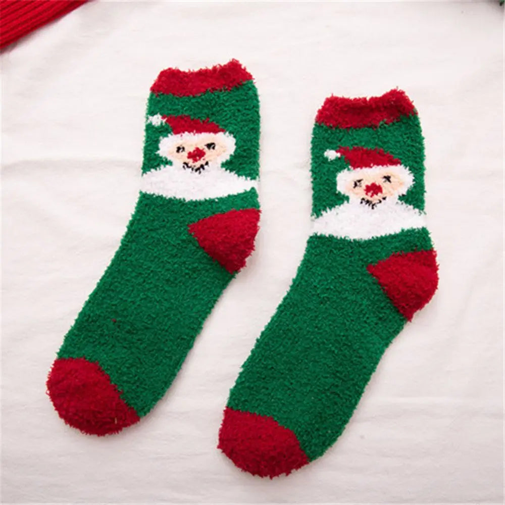 1 Pair Unisex Christmas Socks Santa Claus For Man Woman Lady Thickness Cotton Knit Xmas Funny Socks Elk Santa Stockings