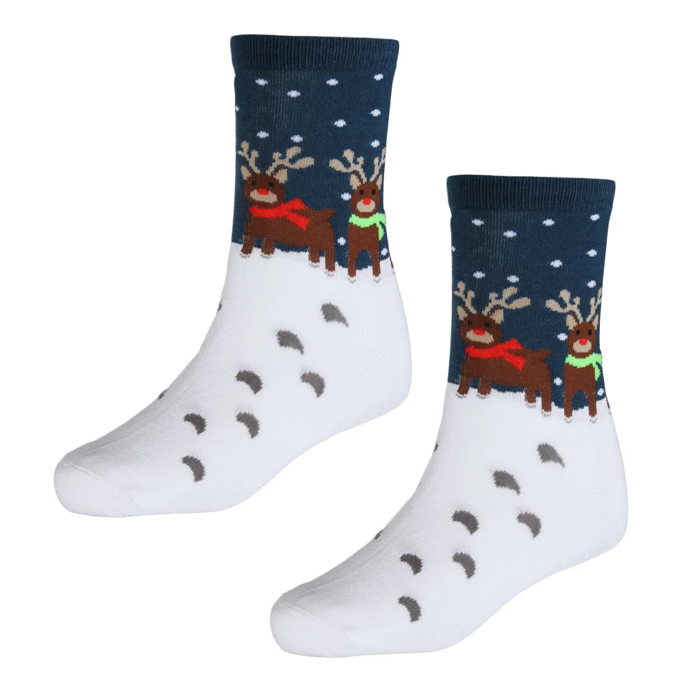 1 Pair Unisex Christmas Socks Santa Claus For Man Woman Lady Thickness Cotton Knit Xmas Funny Socks Elk Santa Stockings