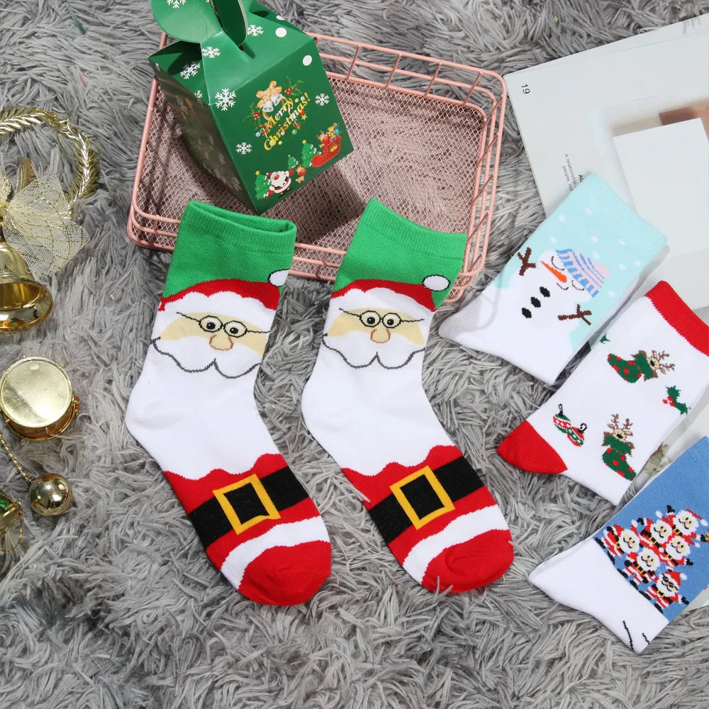 1 Pair Unisex Christmas Socks Santa Claus For Man Woman Lady Thickness Cotton Knit Xmas Funny Socks Elk Santa Stockings
