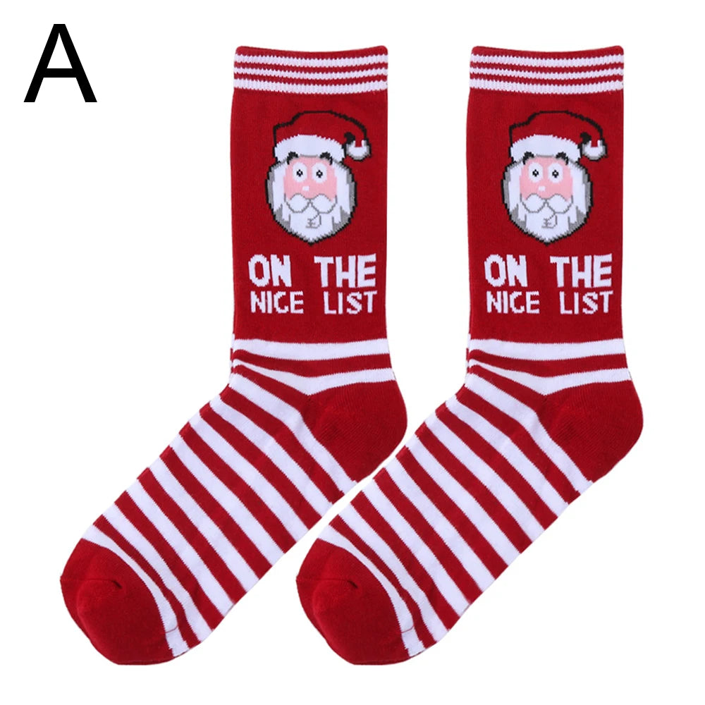 1 Pair Unisex Christmas Socks Santa Claus For Man Woman Lady Thickness Cotton Knit Xmas Funny Socks Elk Santa Stockings