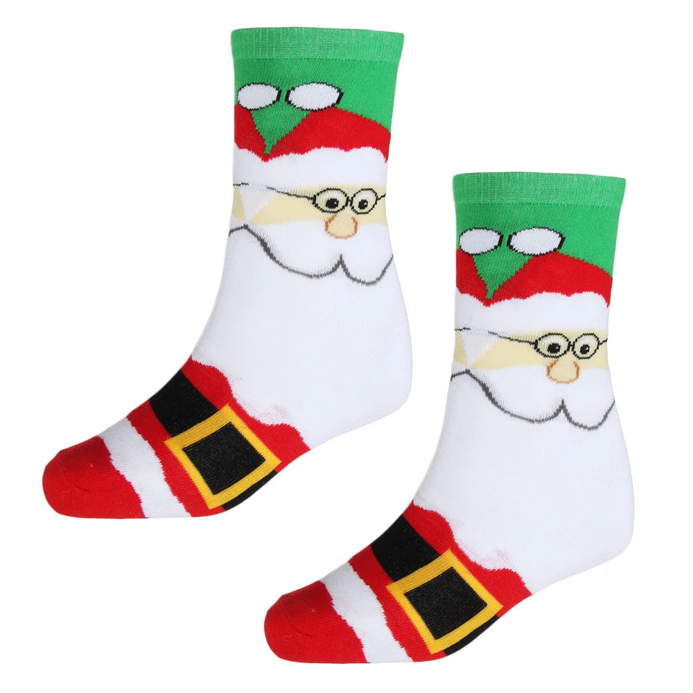 1 Pair Unisex Christmas Socks Santa Claus For Man Woman Lady Thickness Cotton Knit Xmas Funny Socks Elk Santa Stockings