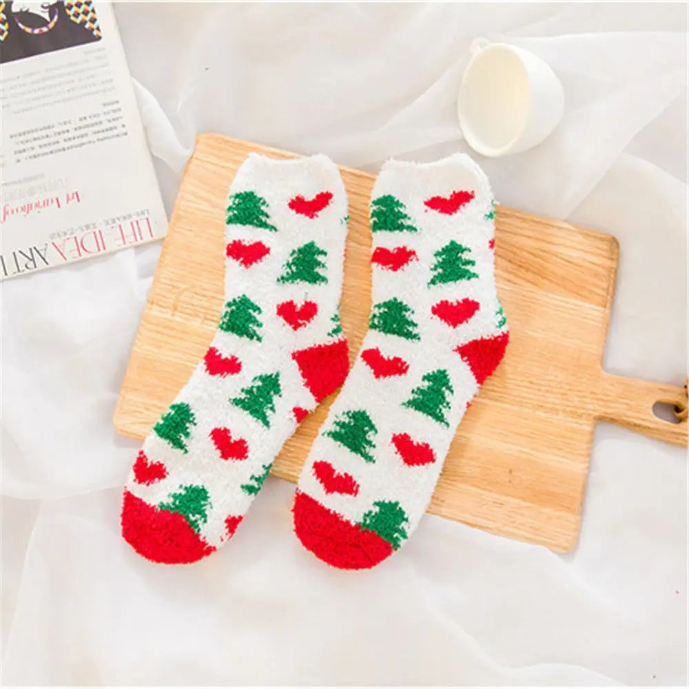 1 Pair Unisex Christmas Socks Santa Claus For Man Woman Lady Thickness Cotton Knit Xmas Funny Socks Elk Santa Stockings