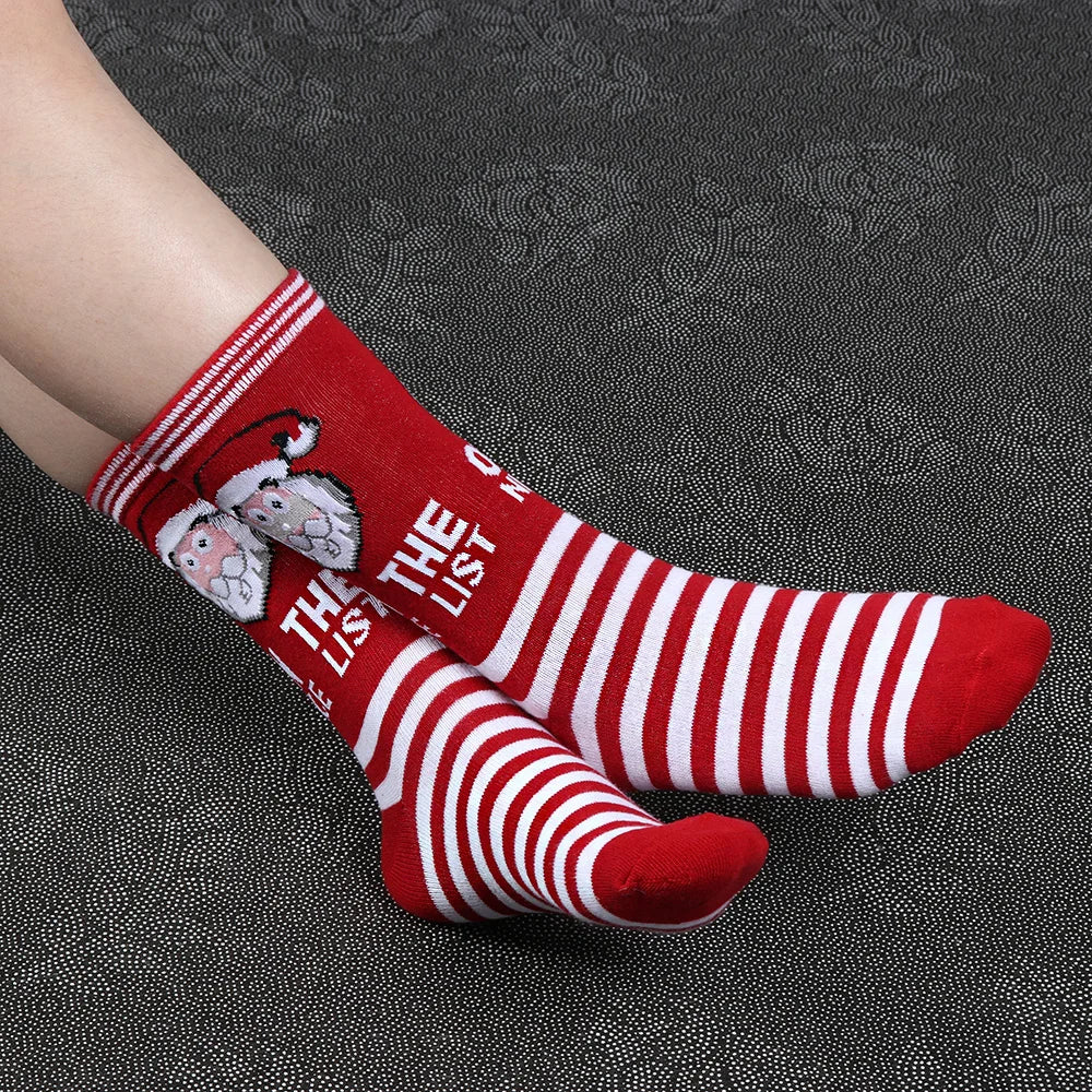 1 Pair Unisex Christmas Socks Santa Claus For Man Woman Lady Thickness Cotton Knit Xmas Funny Socks Elk Santa Stockings