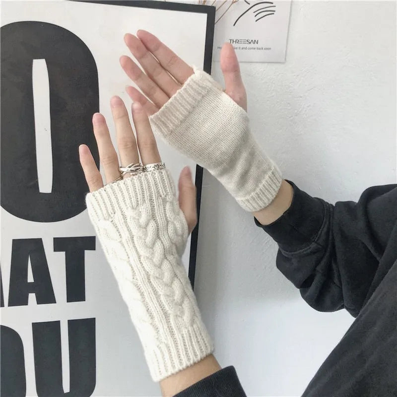 2024 New Women Long Fingerless Gloves Winter Mitten Knitted Warmer Arm Sleeve Thin Casual Soft Fingerless Unisex Gloves