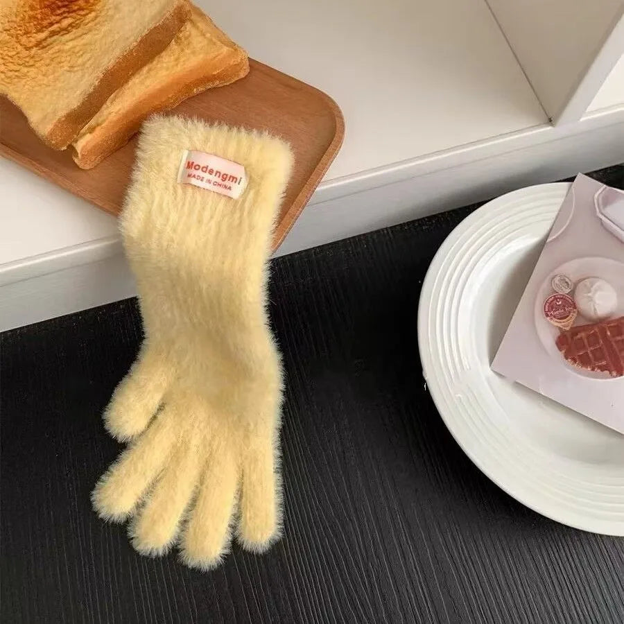 Winter Women's Gloves Thick Plush Knit Gloves Warm Velvet Mittens Solid Outdoor Ski Drive Touch Screen Gloves Christmas Gift