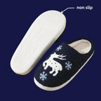 Cartoon Moose Cute Plush Indoor Slippers Women 2025 Winter Warm Fluffy Fur Couple's Christmas Slippers Soft Flat Heel Slides