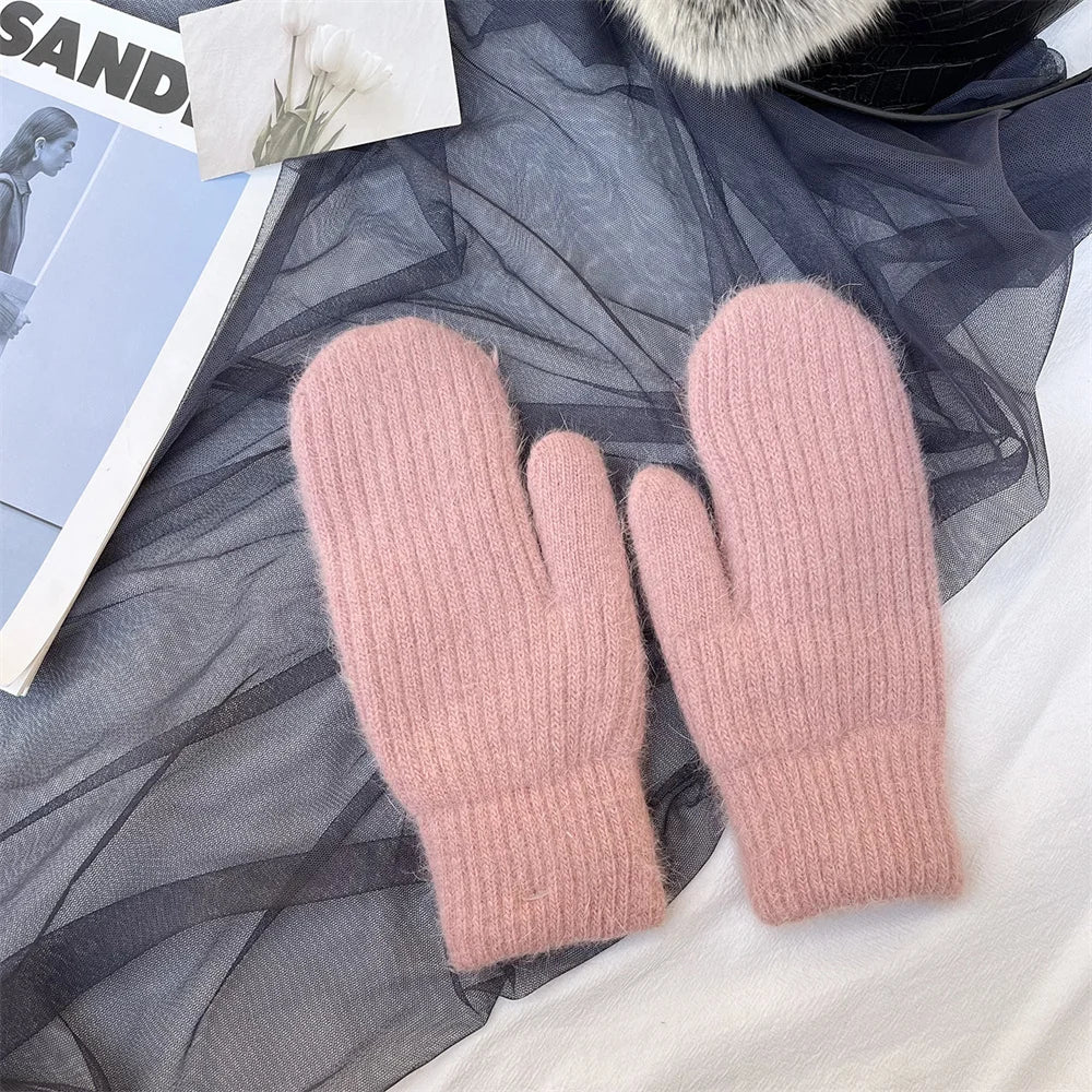New Fashion Knitted Gloves Men's and Women's Double-layer Velvet Warm Rabbit Fur Winter Out Cold Simple 23*11CM