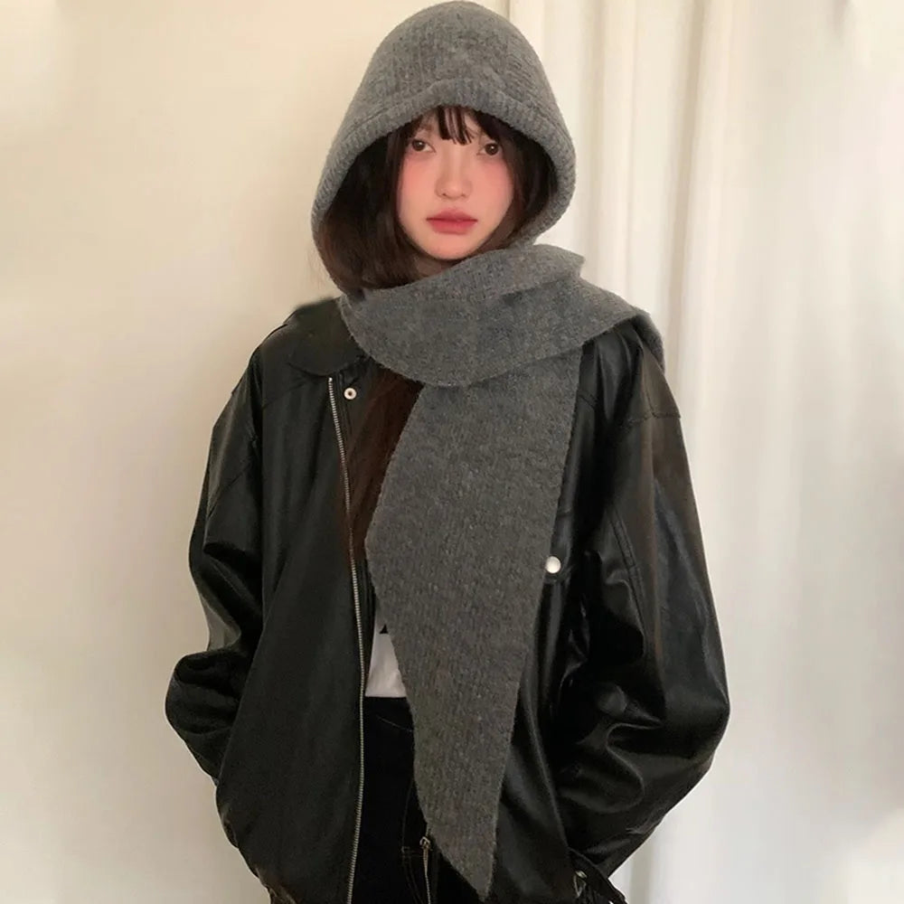 Korean Balaclava bonnet beanies y2k Hat scarf one-piece thickened warm retro Neck protection winter accessories knitted Law hat