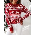2025 Winter Women Christmas Sweater Snowflak Print Knitted Jumpers Full Sleeve Knitwear Casual Soft Jacquard Pullover Xmas Look