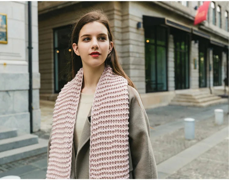Hand Knitted Chunky Yarn Plain Scarf for Women Winter Thick Warm Soft Wool Like Scarf Fashion Long Scarves Casual Outdoor Travel