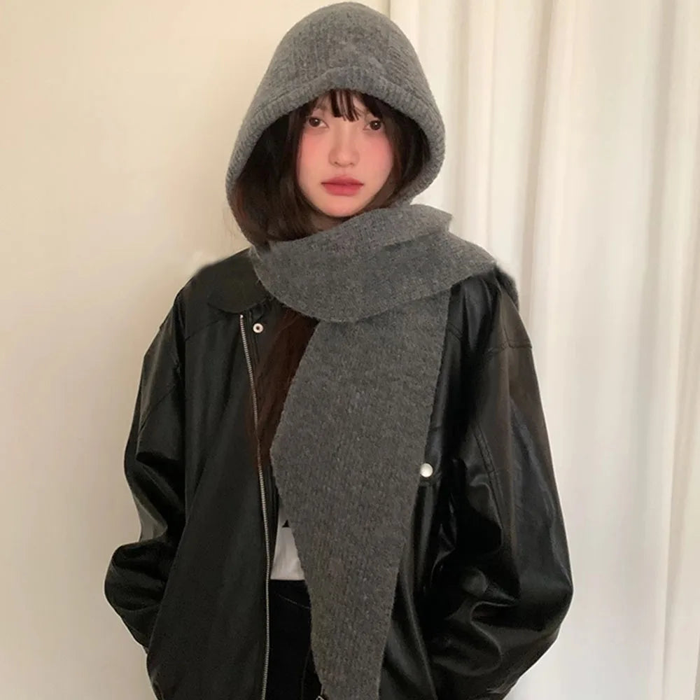 Korean Balaclava bonnet beanies y2k Hat scarf one-piece thickened warm retro Neck protection winter accessories knitted Law hat