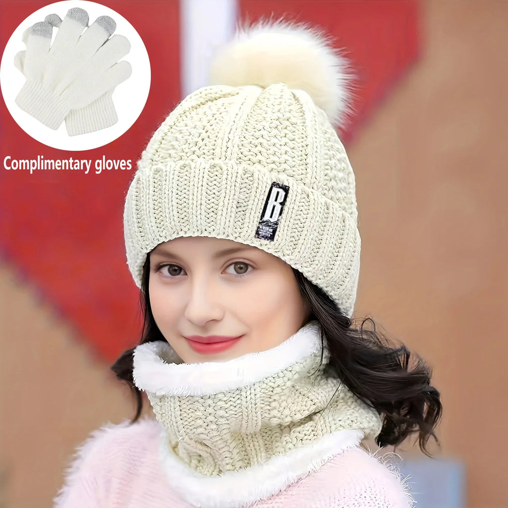 2/3pcs set of winter hat scarf and gloves made of windproof thick plush knit method ideal gift for Christmas Outdoor leisure hat