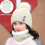 2/3pcs set of winter hat scarf and gloves made of windproof thick plush knit method ideal gift for Christmas Outdoor leisure hat