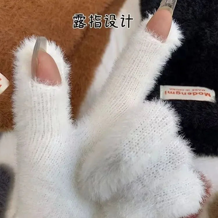 Winter Women's Gloves Thick Plush Knit Gloves Warm Velvet Mittens Solid Outdoor Ski Drive Touch Screen Gloves Christmas Gift