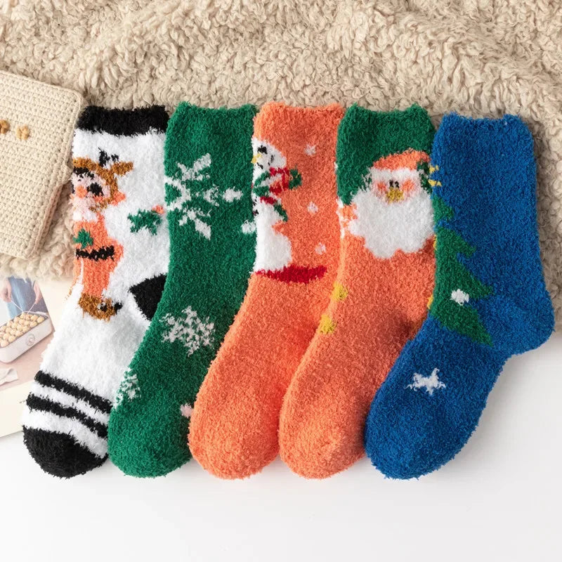Christmas Red Thickened Coral Fleece Slippers Women's Home Socks Cozy Plush Autumn Winter Floor Socks Warmth And Style