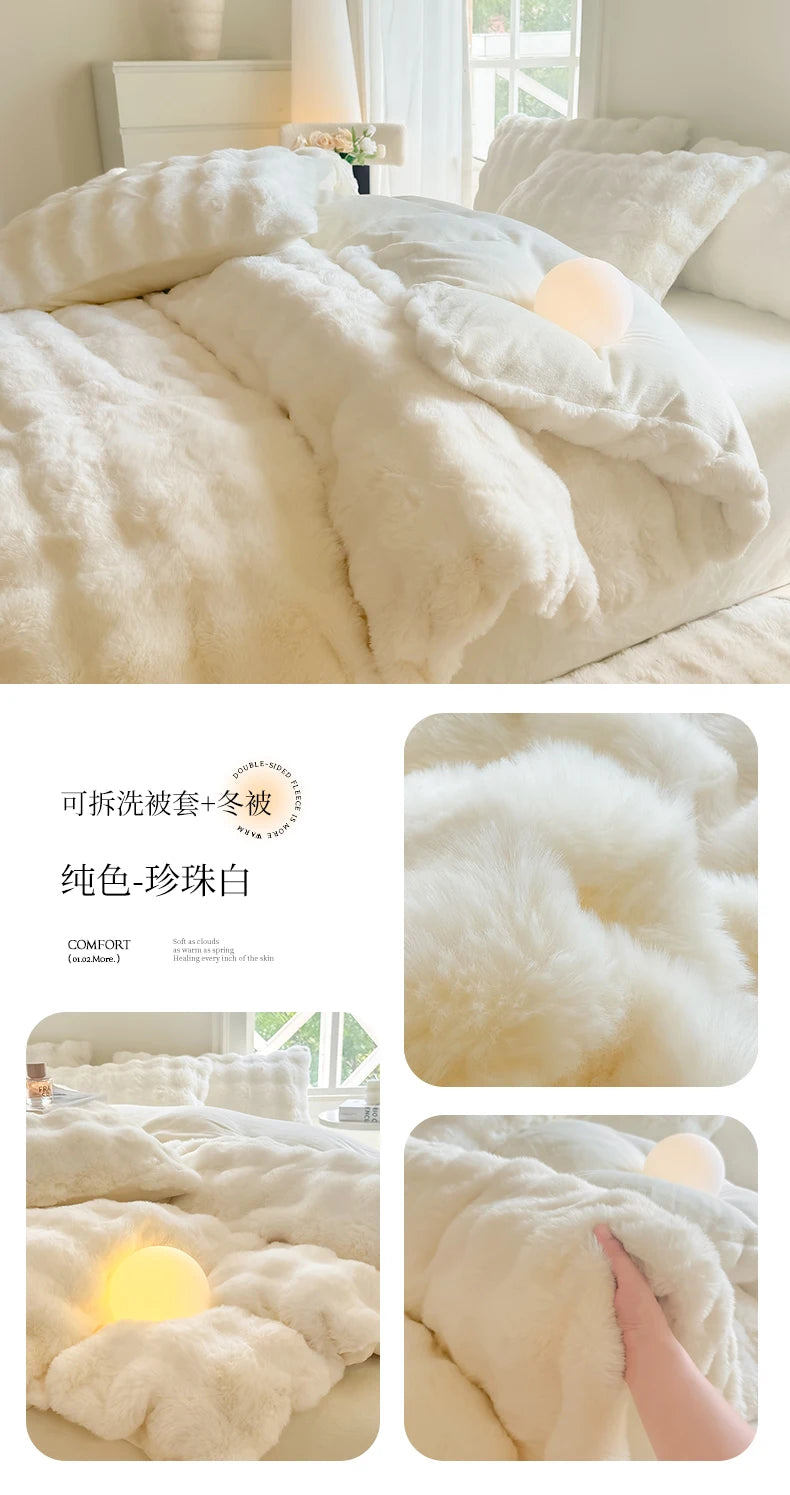 2025 New Class A Bubble Rabbit Fleece Quilt Cover  Thicken The Warm Duvet Cover in Autumn and Winter Skin-friendly Bedding