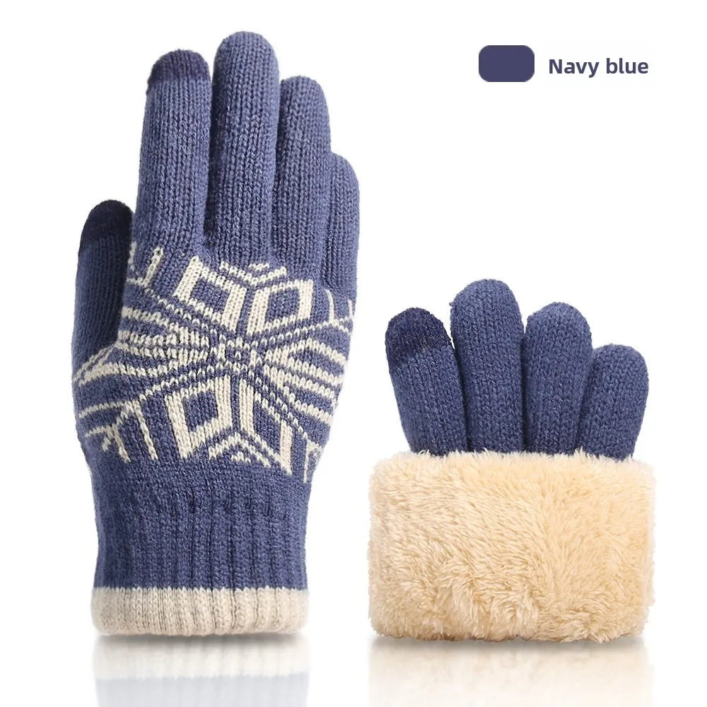 Christmas Double-layer Touch Screen Gloves Thickened Knitted Gloves Outdoor Winter Cold Resistant and Warm Gloves