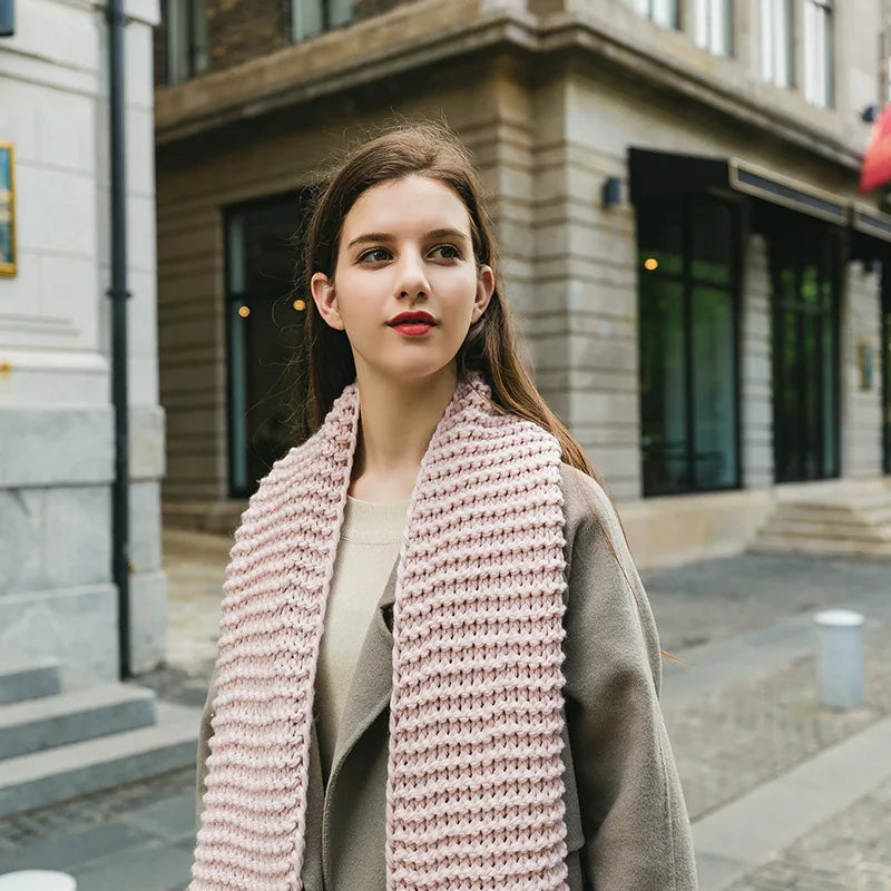 Hand Knitted Chunky Yarn Plain Scarf for Women Winter Thick Warm Soft Wool Like Scarf Fashion Long Scarves Casual Outdoor Travel