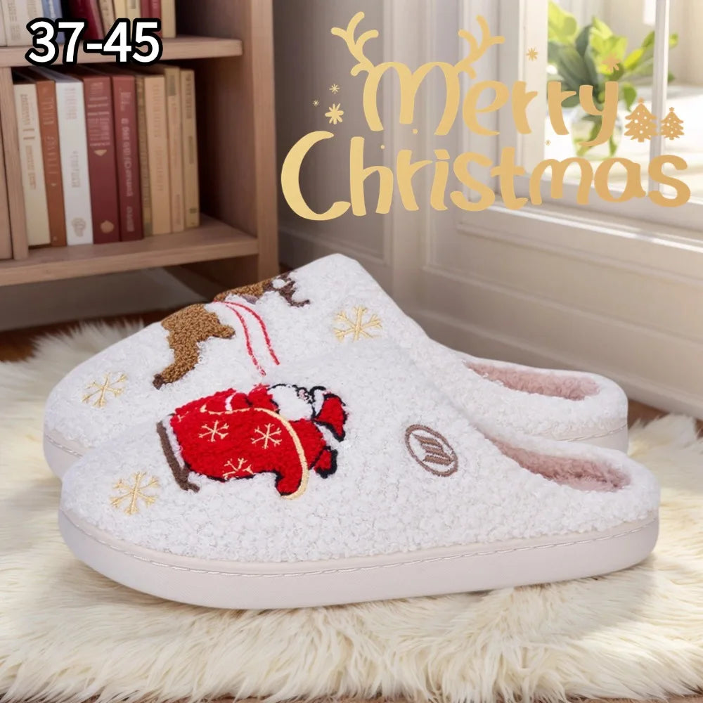 Winter Lovely Women Slippers Christmas Santa Claus Elk Plush Slippers Girls Fashion Indoor Slides Couples Soft Flat House Shoes