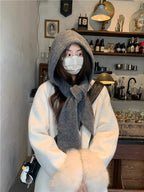 Korean Balaclava bonnet beanies y2k Hat scarf one-piece thickened warm retro Neck protection winter accessories knitted Law hat