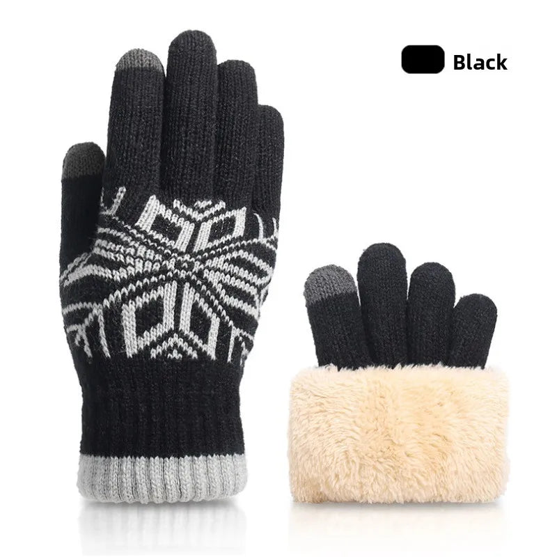 Christmas Double-layer Touch Screen Gloves Thickened Knitted Gloves Outdoor Winter Cold Resistant and Warm Gloves