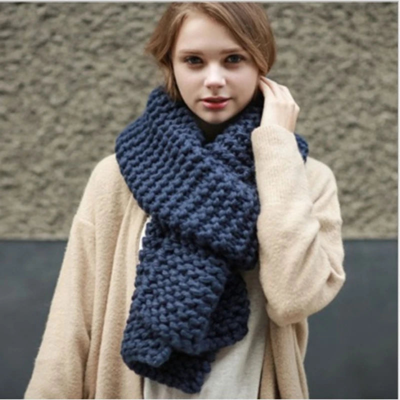 Hand Knitted Chunky Yarn Plain Scarf for Women Winter Thick Warm Soft Wool Like Scarf Fashion Long Scarves Casual Outdoor Travel