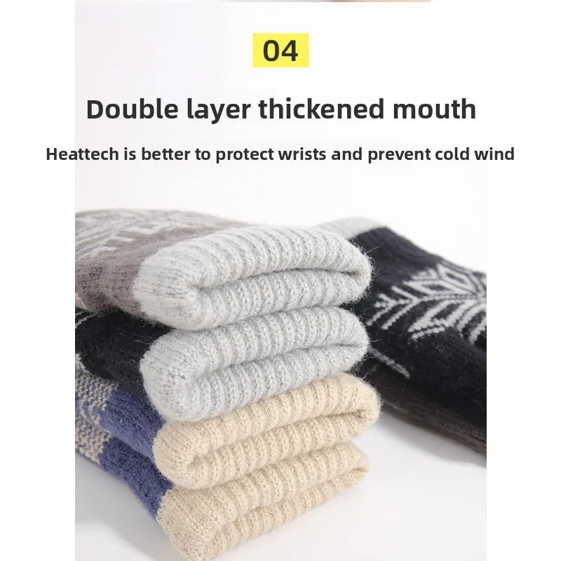 Christmas Double-layer Touch Screen Gloves Thickened Knitted Gloves Outdoor Winter Cold Resistant and Warm Gloves