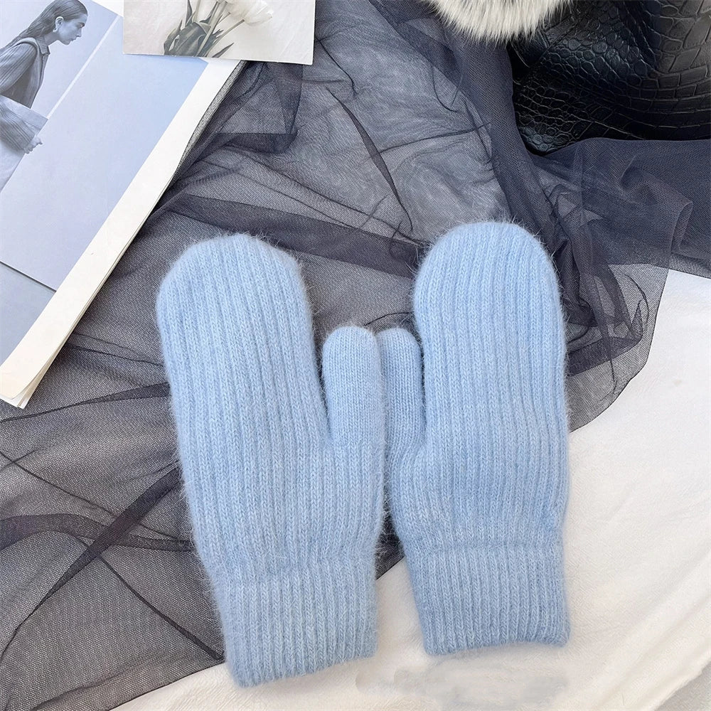 New Fashion Knitted Gloves Men's and Women's Double-layer Velvet Warm Rabbit Fur Winter Out Cold Simple 23*11CM