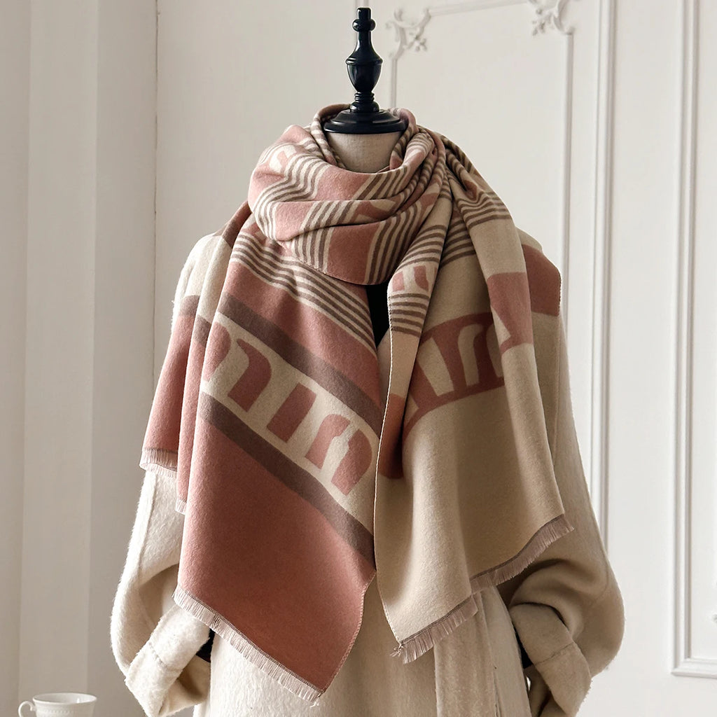 New Brand Elegance Two-Sided Print Scarf Soft Warm Fringe Pashmina Shawl Autumn and Winter Outdoor Coldproof Windproof Blanket