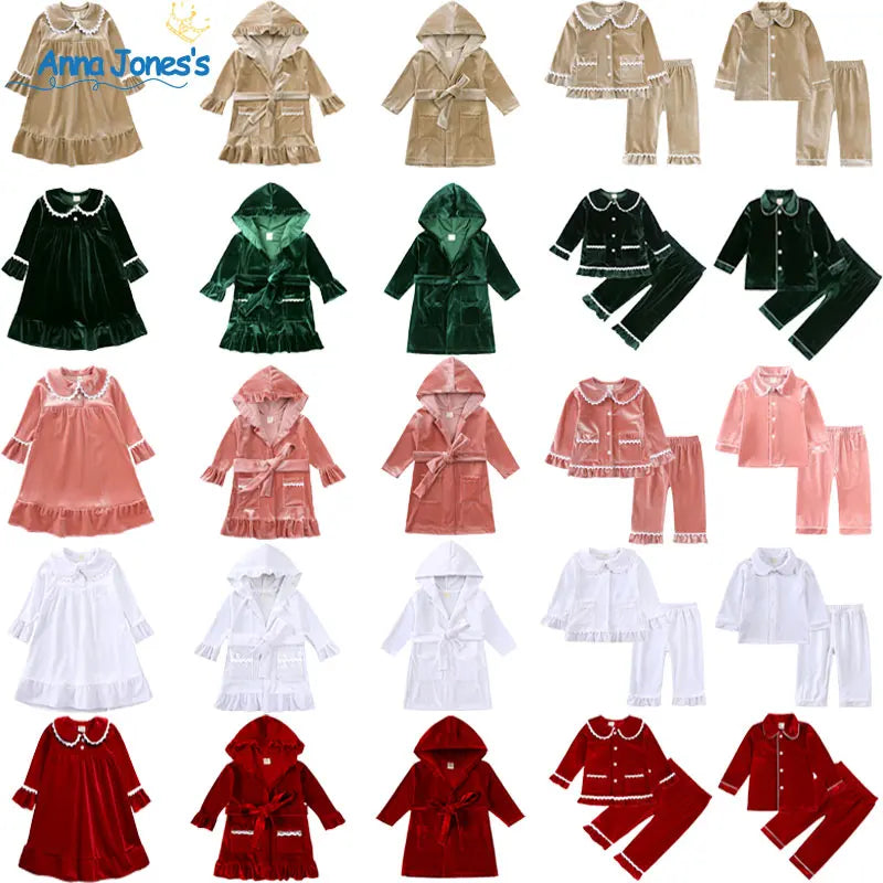 Christmas Family Xmas Children Boy Girl Pyjamas Dress Clothes Sets Customizing Velvet Long Sleeve Kid Sleepwear+Pants Costumes
