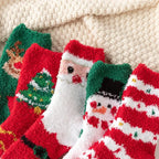 Christmas Red Thickened Coral Fleece Slippers Women's Home Socks Cozy Plush Autumn Winter Floor Socks Warmth And Style