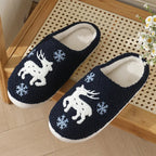Cartoon Moose Cute Plush Indoor Slippers Women 2025 Winter Warm Fluffy Fur Couple's Christmas Slippers Soft Flat Heel Slides