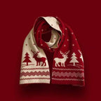1PC Christmas Reindeer Scarf Knitted Warm Double-sided Pattern Winter Holiday Fashion Accessory For Women Girls Xmas Party Gift
