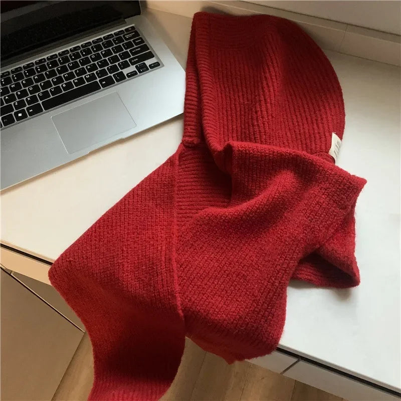 Korean Balaclava bonnet beanies y2k Hat scarf one-piece thickened warm retro Neck protection winter accessories knitted Law hat