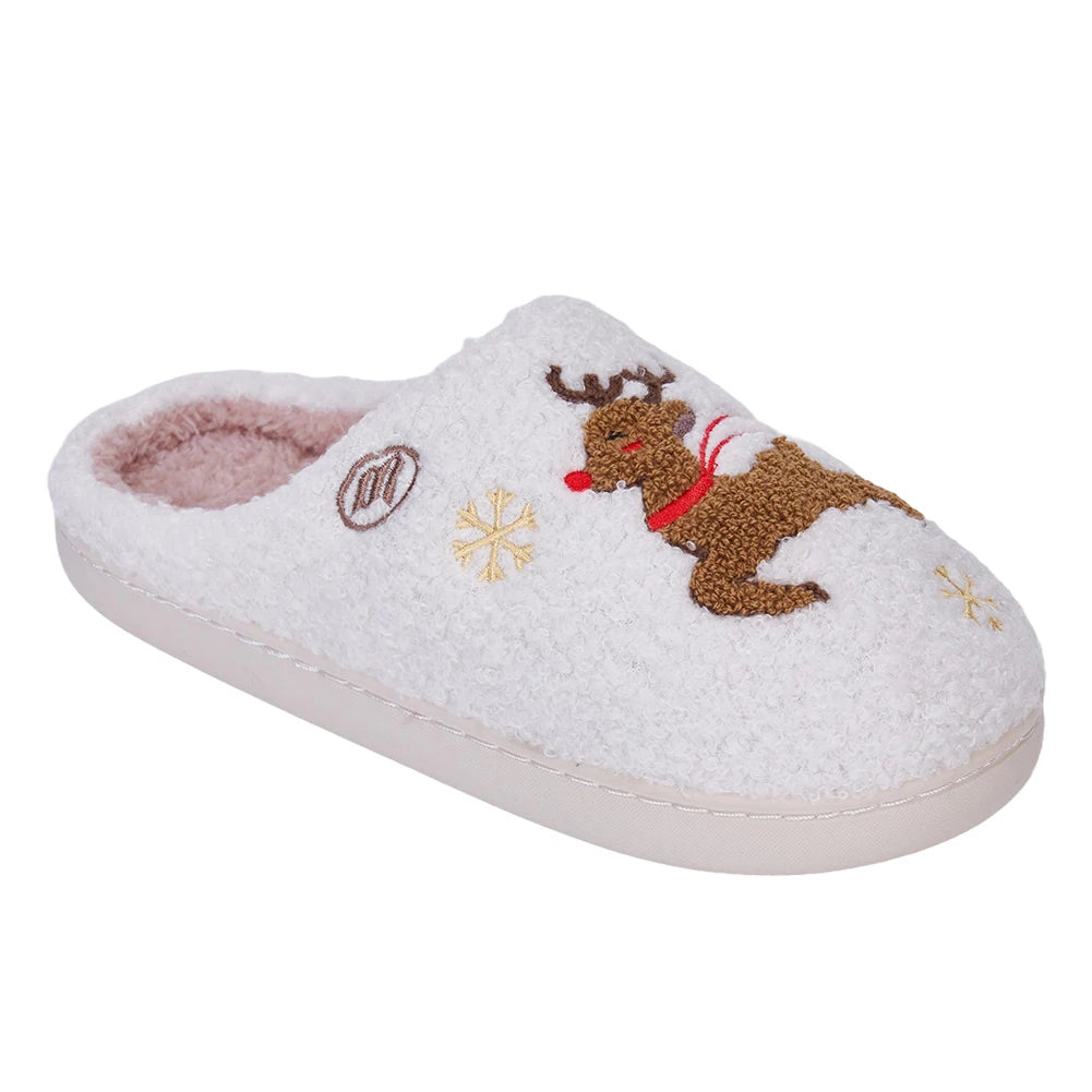 Winter Lovely Women Slippers Christmas Santa Claus Elk Plush Slippers Girls Fashion Indoor Slides Couples Soft Flat House Shoes