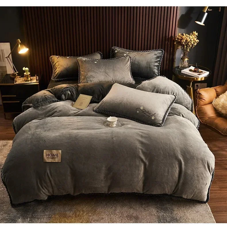 New Blue Milk Velvet Soft and Warm Duvet Cover Queen Size Double-Sided Plush Winter Blanket Bedding Luxury Duvet Cover