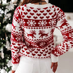 2025 Winter Women Christmas Sweater Snowflak Print Knitted Jumpers Full Sleeve Knitwear Casual Soft Jacquard Pullover Xmas Look