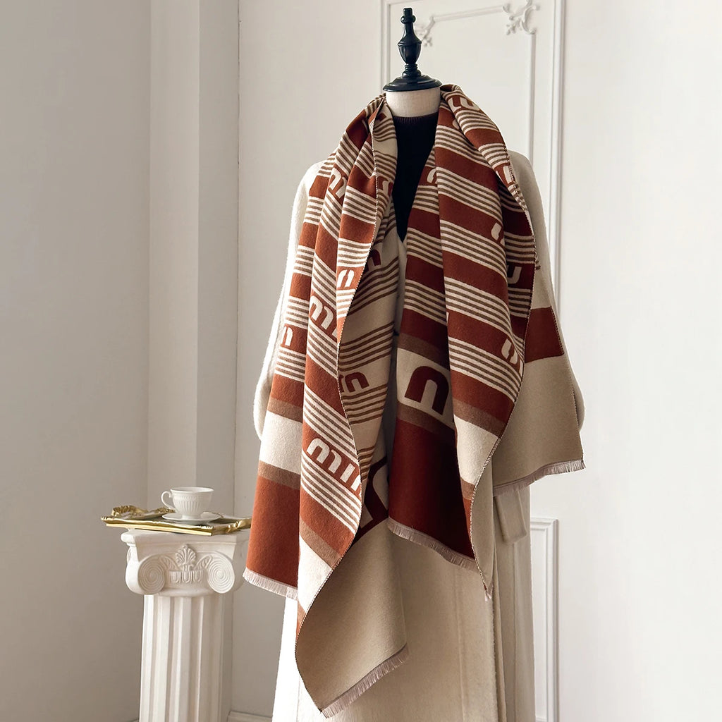 New Brand Elegance Two-Sided Print Scarf Soft Warm Fringe Pashmina Shawl Autumn and Winter Outdoor Coldproof Windproof Blanket