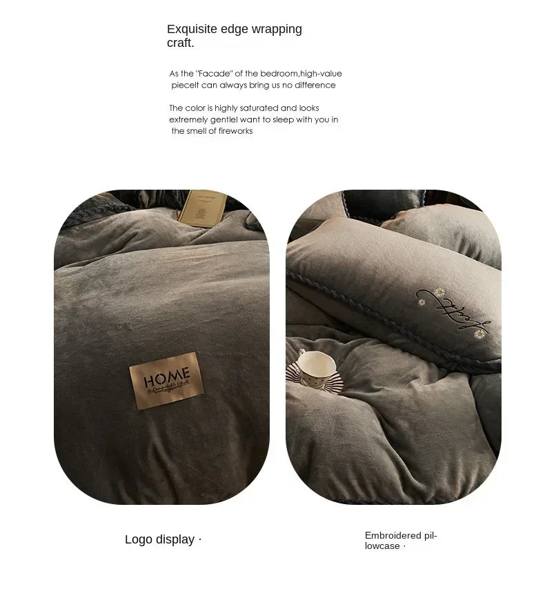 New Blue Milk Velvet Soft and Warm Duvet Cover Queen Size Double-Sided Plush Winter Blanket Bedding Luxury Duvet Cover