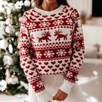 2025 Winter Women Christmas Sweater Snowflak Print Knitted Jumpers Full Sleeve Knitwear Casual Soft Jacquard Pullover Xmas Look