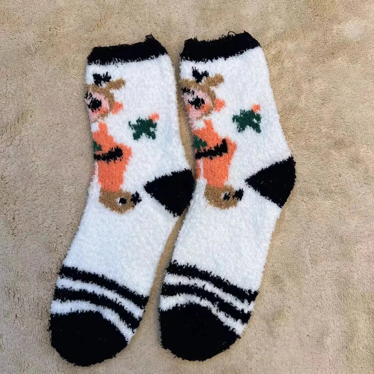 Christmas Red Thickened Coral Fleece Slippers Women's Home Socks Cozy Plush Autumn Winter Floor Socks Warmth And Style