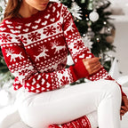 2025 Winter Women Christmas Sweater Snowflak Print Knitted Jumpers Full Sleeve Knitwear Casual Soft Jacquard Pullover Xmas Look