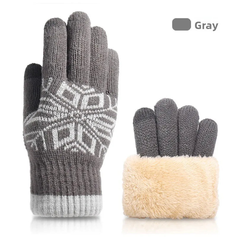 Christmas Double-layer Touch Screen Gloves Thickened Knitted Gloves Outdoor Winter Cold Resistant and Warm Gloves