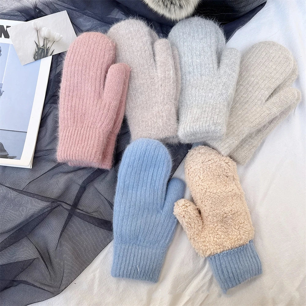 New Fashion Knitted Gloves Men's and Women's Double-layer Velvet Warm Rabbit Fur Winter Out Cold Simple 23*11CM
