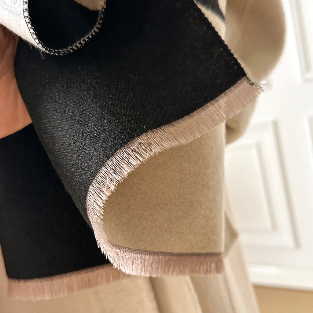 New Brand Elegance Two-Sided Print Scarf Soft Warm Fringe Pashmina Shawl Autumn and Winter Outdoor Coldproof Windproof Blanket