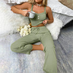 Women Casual Two-piece Set Home Loungewear  Women Summer Pajamas Low-cut Tube Top Drawstring Pants Suit Tank Top Trousers Set